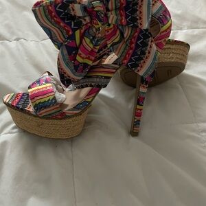 Colorful Patterned Platform Wedge Sandals